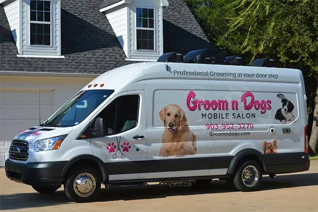 Groom N Dogs mobile grooming van in Tyler, Texas