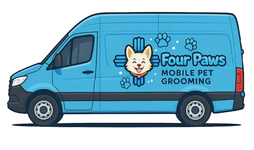 Four Paws Pup Boutique & Mobile Grooming branding from the official Santa Fe website