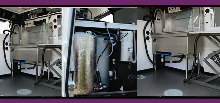 Interior of the Primp My Pup mobile grooming van