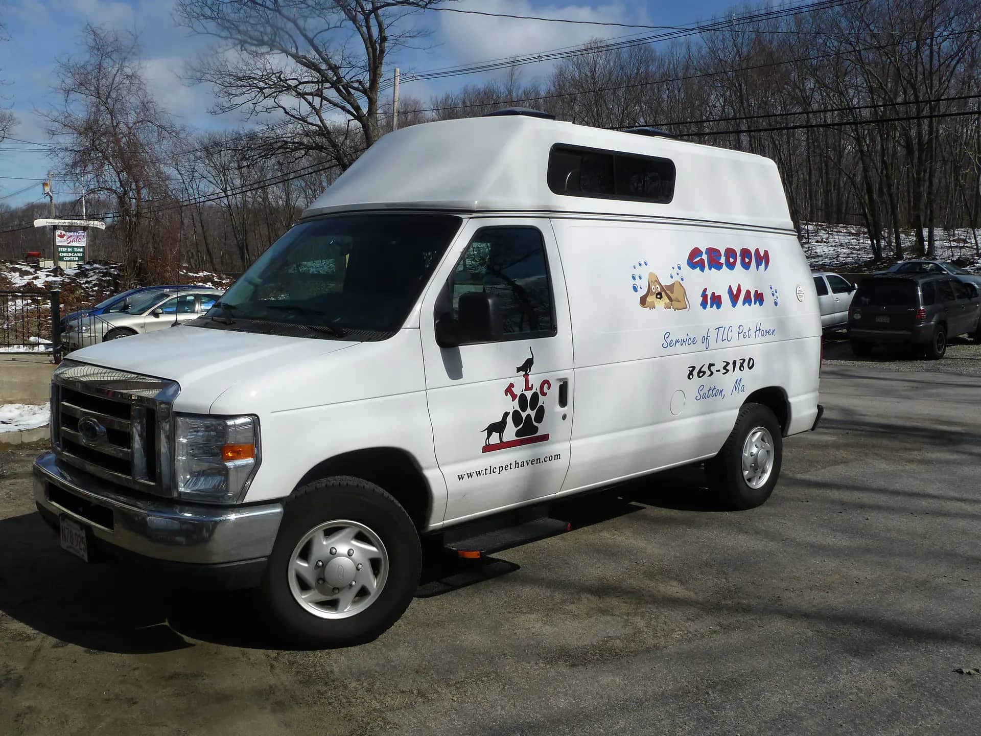 TLC Pet Haven mobile grooming van parked outdoors